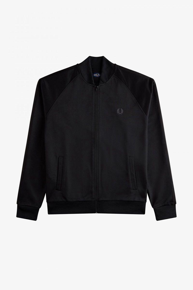 Black Fred Perry Tonal Taped Bomber Neck Track Men's Jackets | PH 1264MQZA